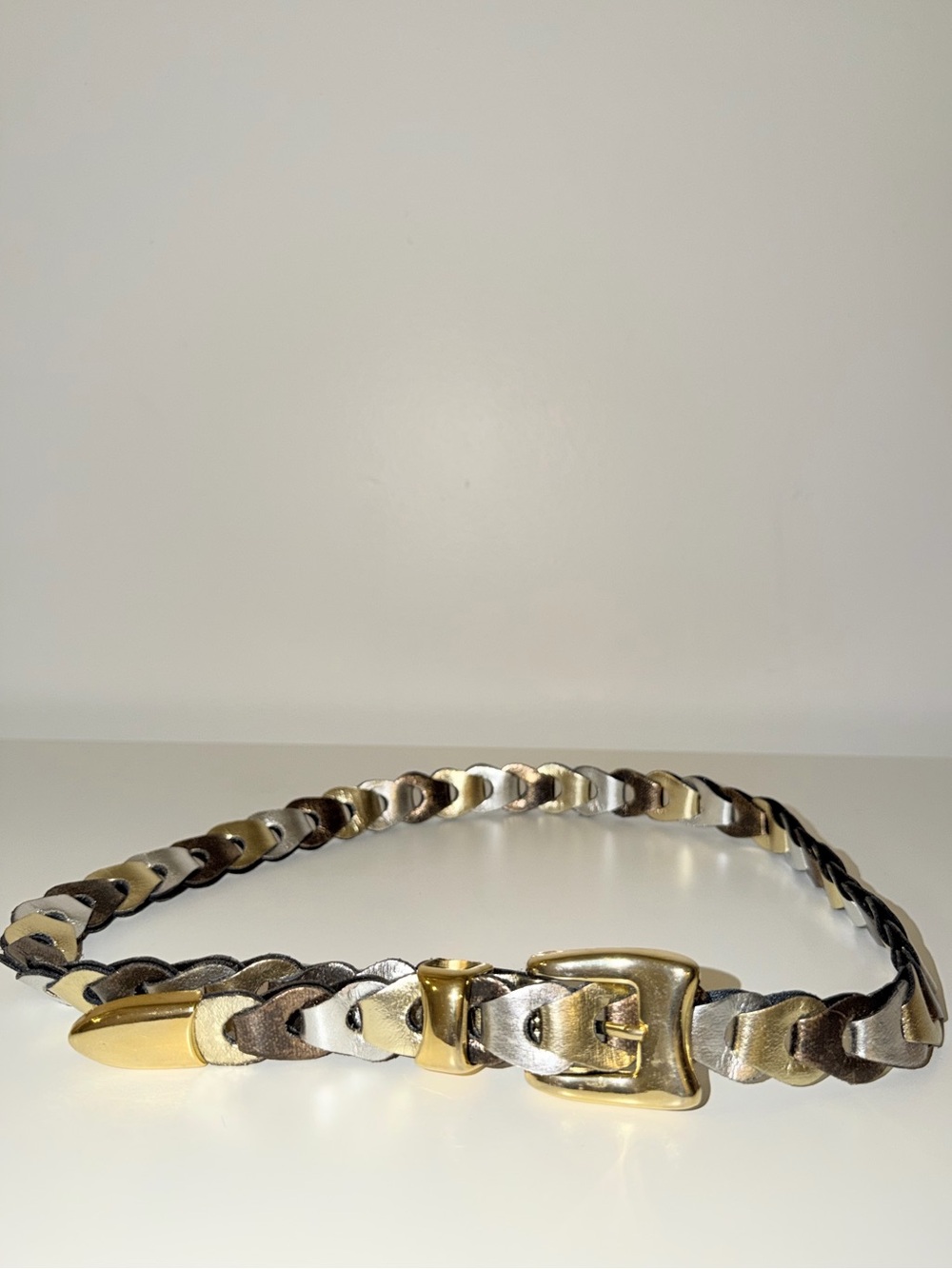 Braided Metallic Adjustable Belt with Gold Hardware